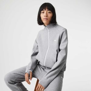 Lacoste High-Neck Cotton Blend Zip Sweatshirt Grey Chine | ULAC-52793