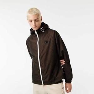 Lacoste Hooded Check Twill Jacket Black / Brown / Navy Blue / Khaki Green | OGTP-48129