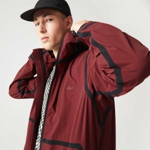 Lacoste Hooded Lettering Light Zip Jacket Bordeaux | YDUH-14036