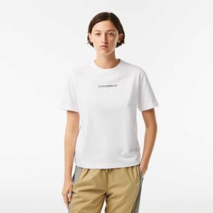 Lacoste Jersey Contrast Print T-Shirt White | TZGU-18095