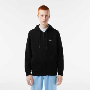 Lacoste Kangaroo Pocket Fleece Zipped Sweatshirt Black | EISJ-65340