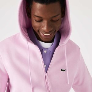 Lacoste Kangaroo Pocket Fleece Zipped Sweatshirt Pink | FQDR-61387