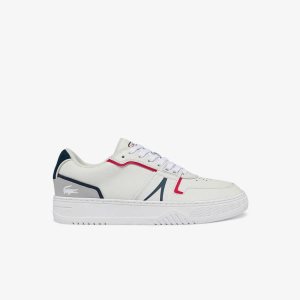 Lacoste L001 Leather Sneakers Wht/Nvy/Red | LEVT-94652