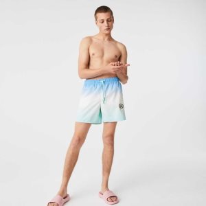 Lacoste LIVE Gradated Print Swimming Trunks Blue / White / Turquoise | EKUH-06481