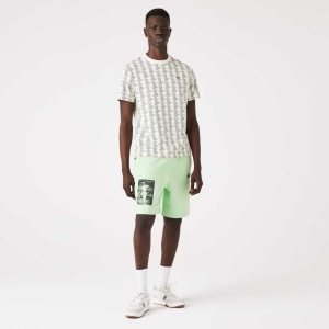 Lacoste LIVE Heritage Print Cotton Fleece Shorts Green | EBVF-92130