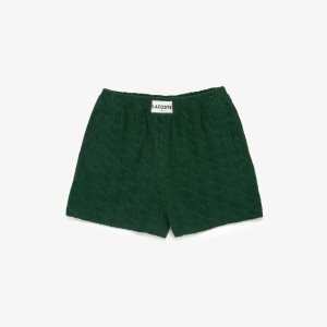 Lacoste LIVE Monogram Patterned Cotton Jacquard Shorts Green | EOIY-02376