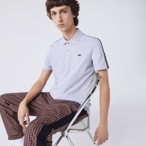 Lacoste Lettered Band Ultra-Lightweight Cotton Polo Grey Chine | MAQR-07843