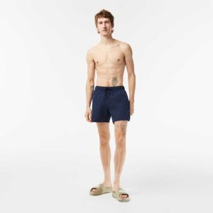 Lacoste Light Quick-Dry Swim Shorts Navy Blue / Green | MITG-83621