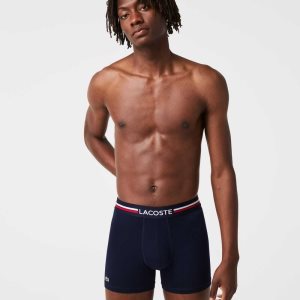 Lacoste Long Cotton Boxer Brief 3-Pack Navy Blue / Grey Chine / Red | GRJP-09571