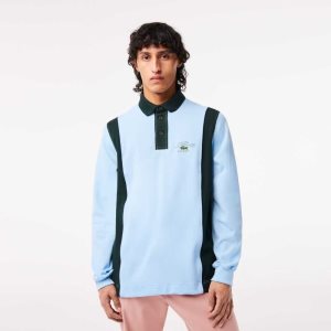 Lacoste Long Sleeve Organic Cotton Rugby Shirt Blue / Green | QFTP-25649