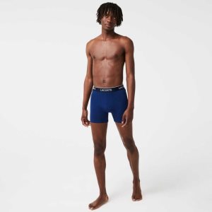 Lacoste Long Stretch Cotton Boxer Brief 3-Pack Navy Blue / Red / Navy Blue | QPXL-41867