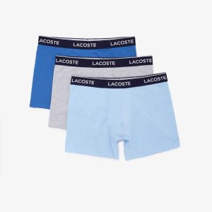 Lacoste Long Stretch Cotton Boxer Brief 3-Pack Blue / Grey Chine | WFAE-59436