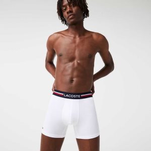Lacoste Long Stretch Cotton Jersey Boxer Brief 3-Pack Navy Blue / White | JEAV-46983