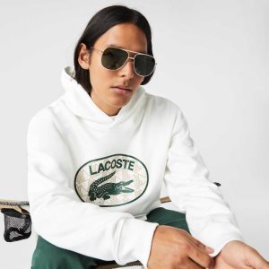Lacoste Loose Fit Branded Monogram Hooded Sweatshirt White | QNXF-70625