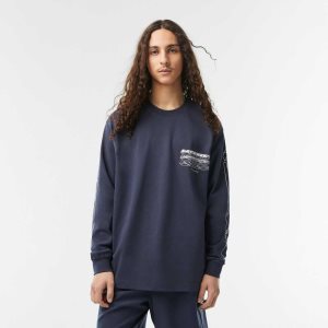 Lacoste Loose Fit Cotton Jersey Long Sleeve T-Shirt Blue | VWBH-69520
