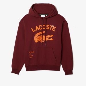 Lacoste Loose Fit Crocodile Hooded Sweatshirt Bordeaux | UCJQ-76281