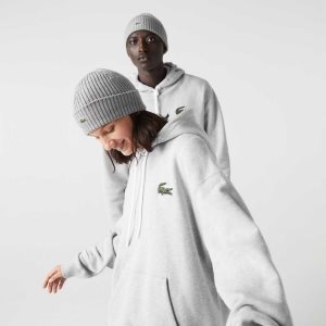 Lacoste Loose Fit Hooded Organic Cotton Sweatshirt Grey Chine | EBML-86790