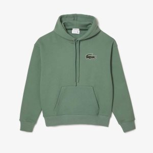 Lacoste Loose Fit Hooded Organic Cotton Sweatshirt Khaki Green | JFNP-91735