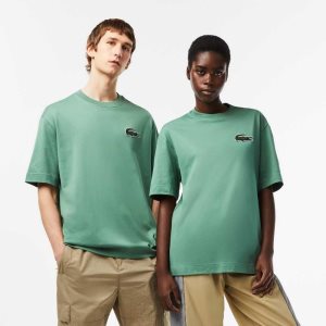 Lacoste Loose Fit Large Crocodile Organic Cotton T-Shirt Khaki Green | IGEY-73598