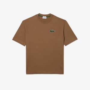 Lacoste Loose Fit Large Crocodile Organic Cotton T-Shirt Light Brown | WSUP-35608