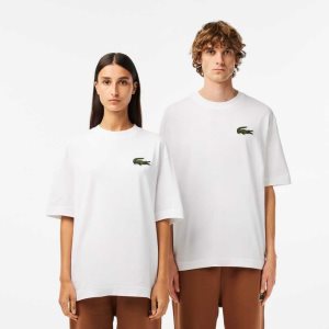 Lacoste Loose Fit Large Crocodile Organic Cotton T-Shirt White | XABT-97253