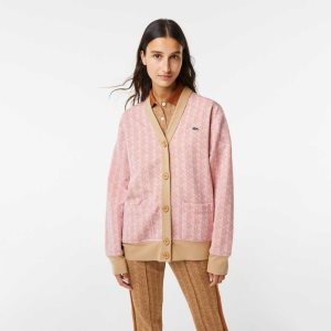 Lacoste Loose Fit Monogram Print Cardigan Light Pink / Beige | SLVB-48357