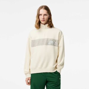 Lacoste Loose Fit Organic Cotton Half Zip Sweatshirt White | ZKSB-27196
