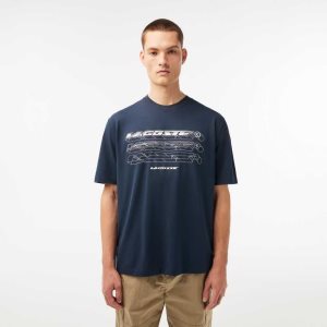 Lacoste Loose Fit Organic Cotton Pique T-Shirt Blue | SEPI-76401