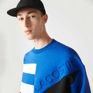 Lacoste Loose Fit Patchwork Effect Sweatshirt Blue / White | SEUJ-08621