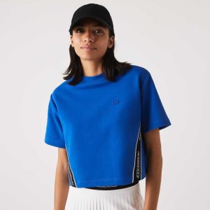 Lacoste Loose Fit Printed Bands T-Shirt Blue | DRLO-32687