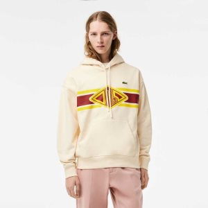 Lacoste Loose Fit Printed Hoodie White | HZXG-62410