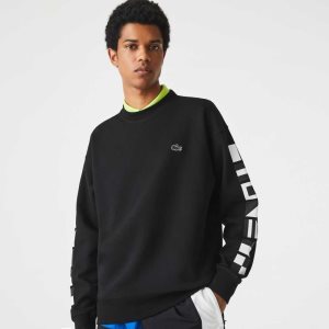 Lacoste Loose Fit Reflective Print Sweatshirt Black | JSHE-27853