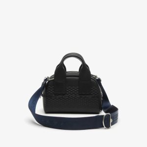 Lacoste Mini Bowling Bag in Split Calfskin Leather Noir Bleu Nuit | NFLV-24063