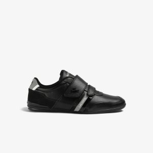 Lacoste Misano Strap Leather Sneakers Blk/Lt Gry | DYGW-51829