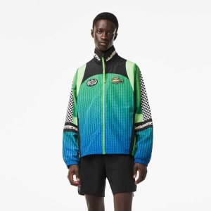 Lacoste Ombre Checkerboard Print Track Jacket Green / Blue | APGR-70253