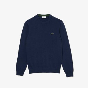 Lacoste Organic Cotton Crew Neck Sweater Blue Chine | OTCS-05431