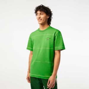Lacoste Organic Cotton Jersey Stripe T-Shirt Green | TOMP-25761