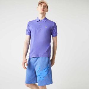 Lacoste Oversized Crocodile Print Organic Cotton Fleece Shorts Blue Chine | YLQX-76938