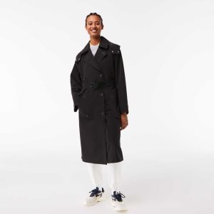 Lacoste Oversized Trench Coat Black | FITN-29478