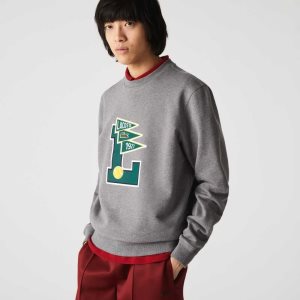 Lacoste Pennants L Badge Cotton Fleece Sweatshirt Grey Chine | CDSU-18950