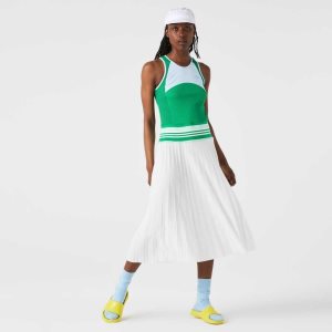Lacoste Pleated Colorblock Tank Top Dress Blue / Green / White | LHKR-58307
