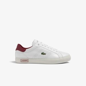 Lacoste Powercourt 2.0 Leather Heel Pop Sneakers White / Red | KZAY-50274