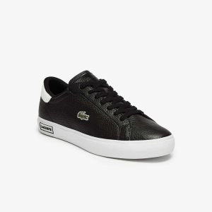 Lacoste Powercourt Leather Sneakers Black/White | HINR-59401