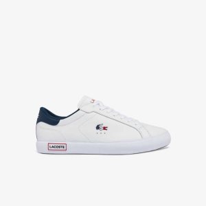 Lacoste Powercourt Leather Tricolor Sneakers Wht/Nvy/Red | QDMH-94162