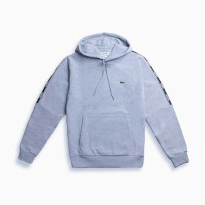 Lacoste Print Band Hooded Fleece Sweatshirt Grey Chine | IGLW-14257