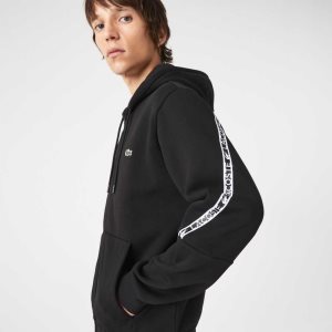 Lacoste Printed Bands Hooded Zip Sweatshirt Black | ERNB-58637