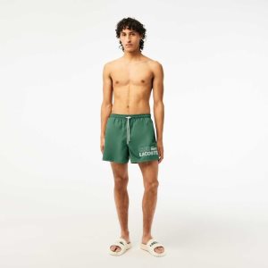 Lacoste Quick-Dry Swim Trunks with Integrated Lining Khaki Green | KIHL-15793