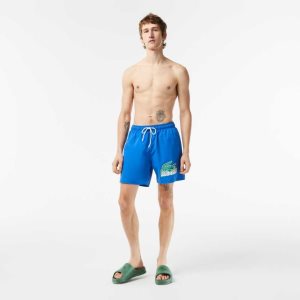 Lacoste Quick-Dry Swim Trunks with Travel Bag Blue | BQLA-63750