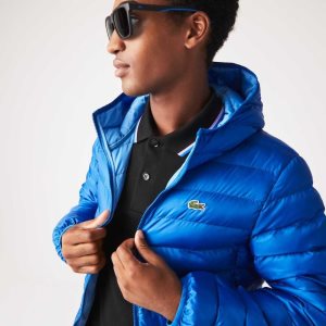 Lacoste Quilted Hooded Jacket Blue | NDQP-79624