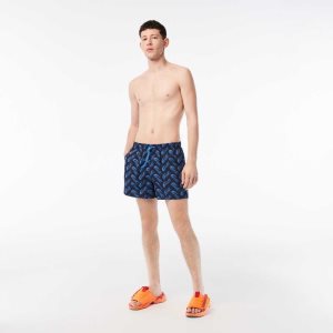 Lacoste Recycled Polyester Print Swim Trunks Navy Blue / Blue | ZKNH-63728